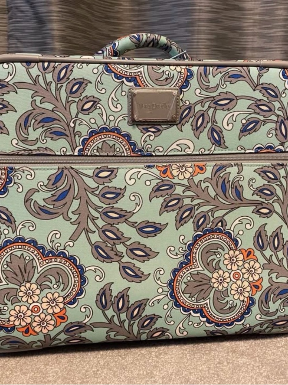 Vera Bradley Mint Paisley Floral Travel Tote with Blue and Orange Accents